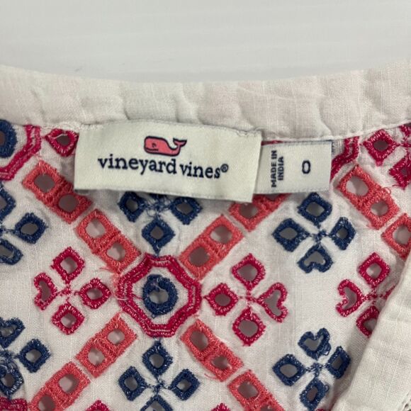 Vineyard Vines White Multi Colored Embroidered Eyelet Shift Cotton Mini Dress 0 - Picture 2 of 8